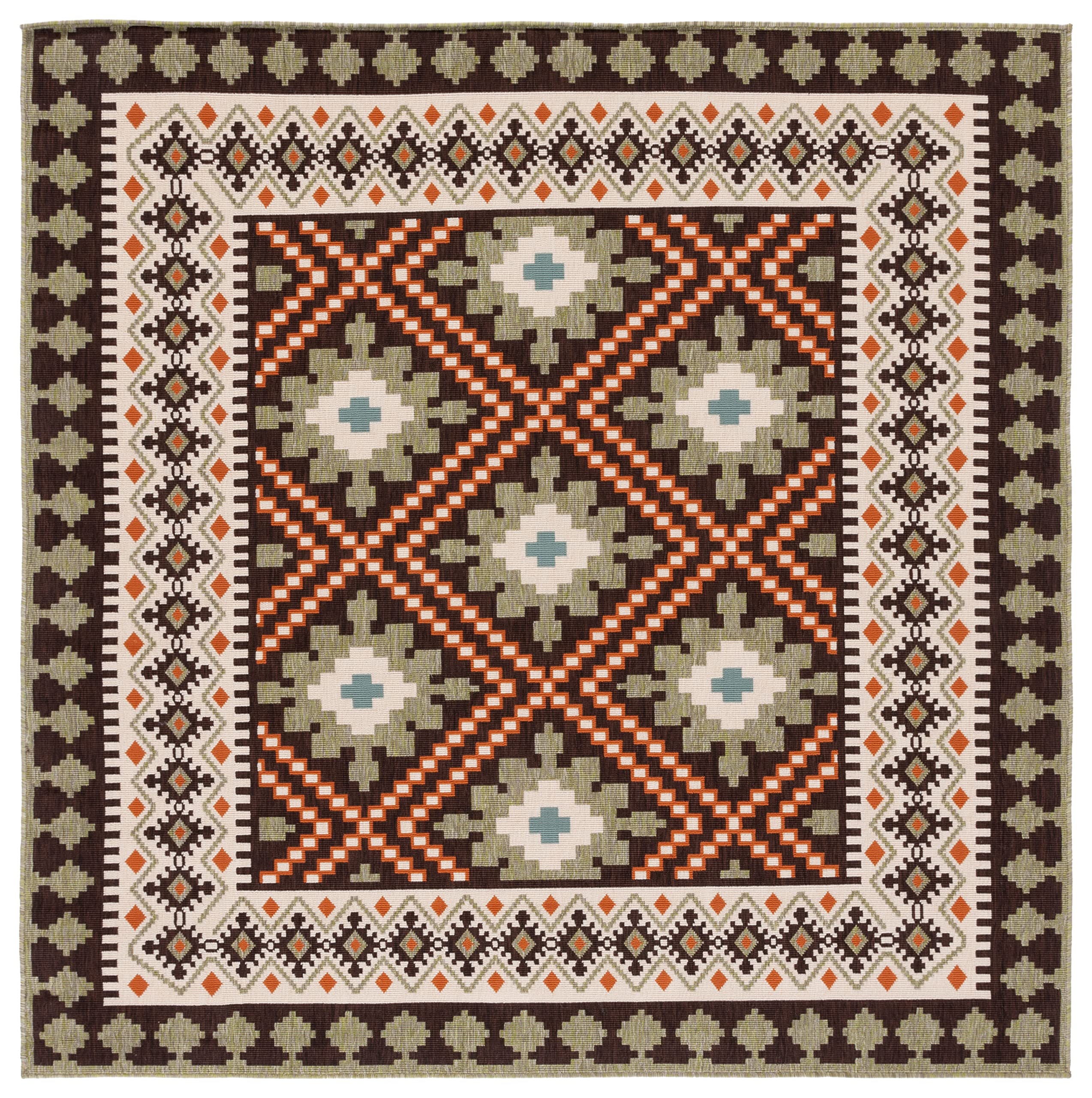 Safavieh Veranda Collection Area Rug - 6'7' Square, Brown & Terracotta, Boho Design, Non-Shedding & Easy Care, Indoor/Outdoor & Washable-Ideal For Patio, Backyard, Mudroom (Ver099-0725)